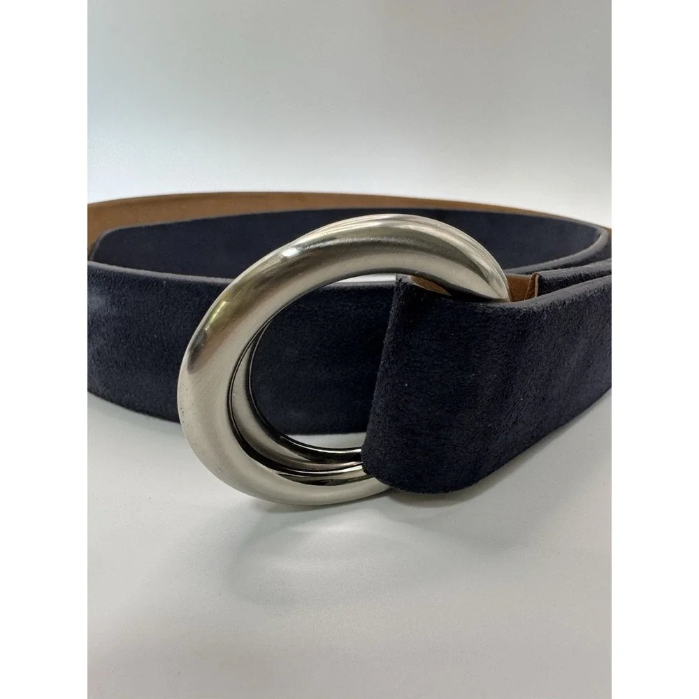 W‎ Kleinberg Navy Blue Suede Custom Leather Belt Belt Sz 34 NWOT Loop Buckle Lux